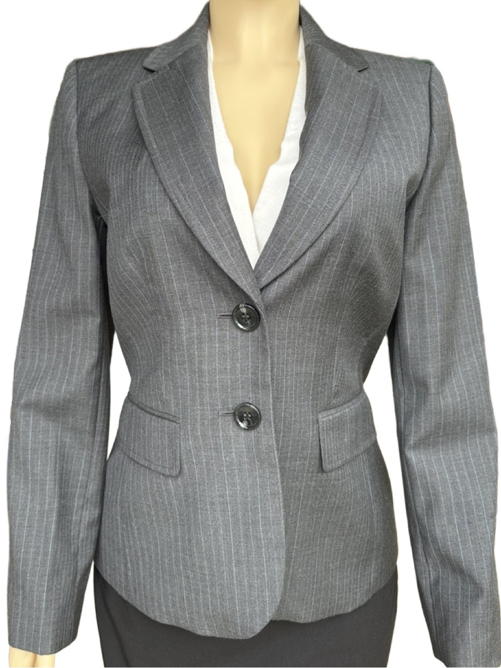 Ann Taylor Dark Gray Pin Stripe Women's  Career Business Jacket Blazer